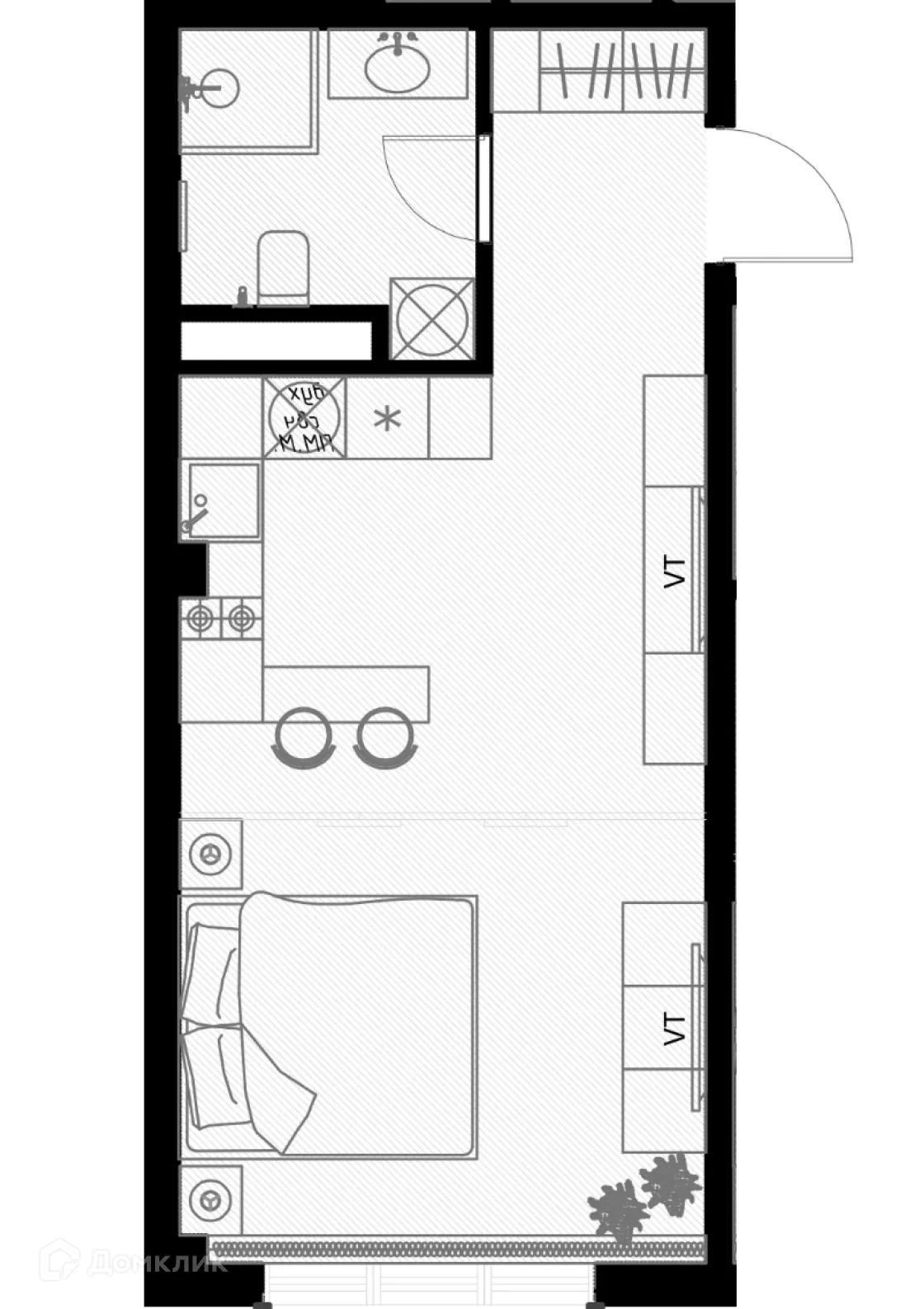 Планировка студии квартиры 32.5 м² в ЖК OLIVIA (ОЛИВИА), г. Сочи — фото 1