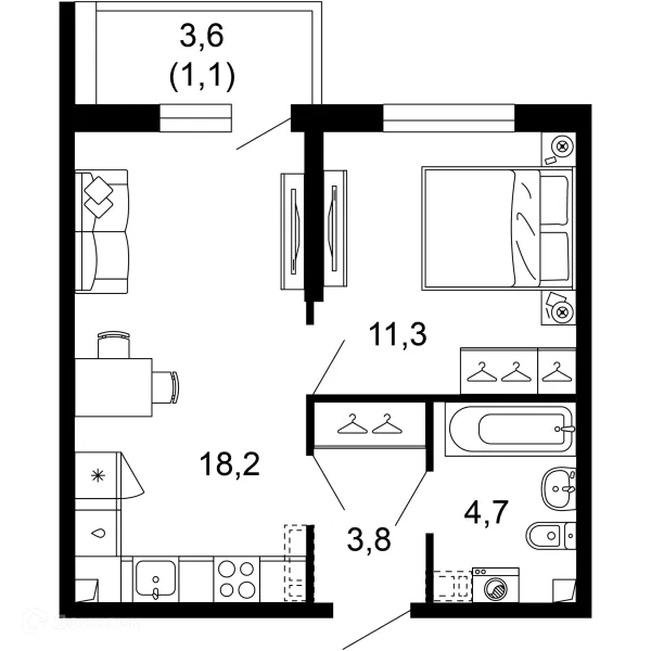 Планировка 1 комн. в ЖК Лестория