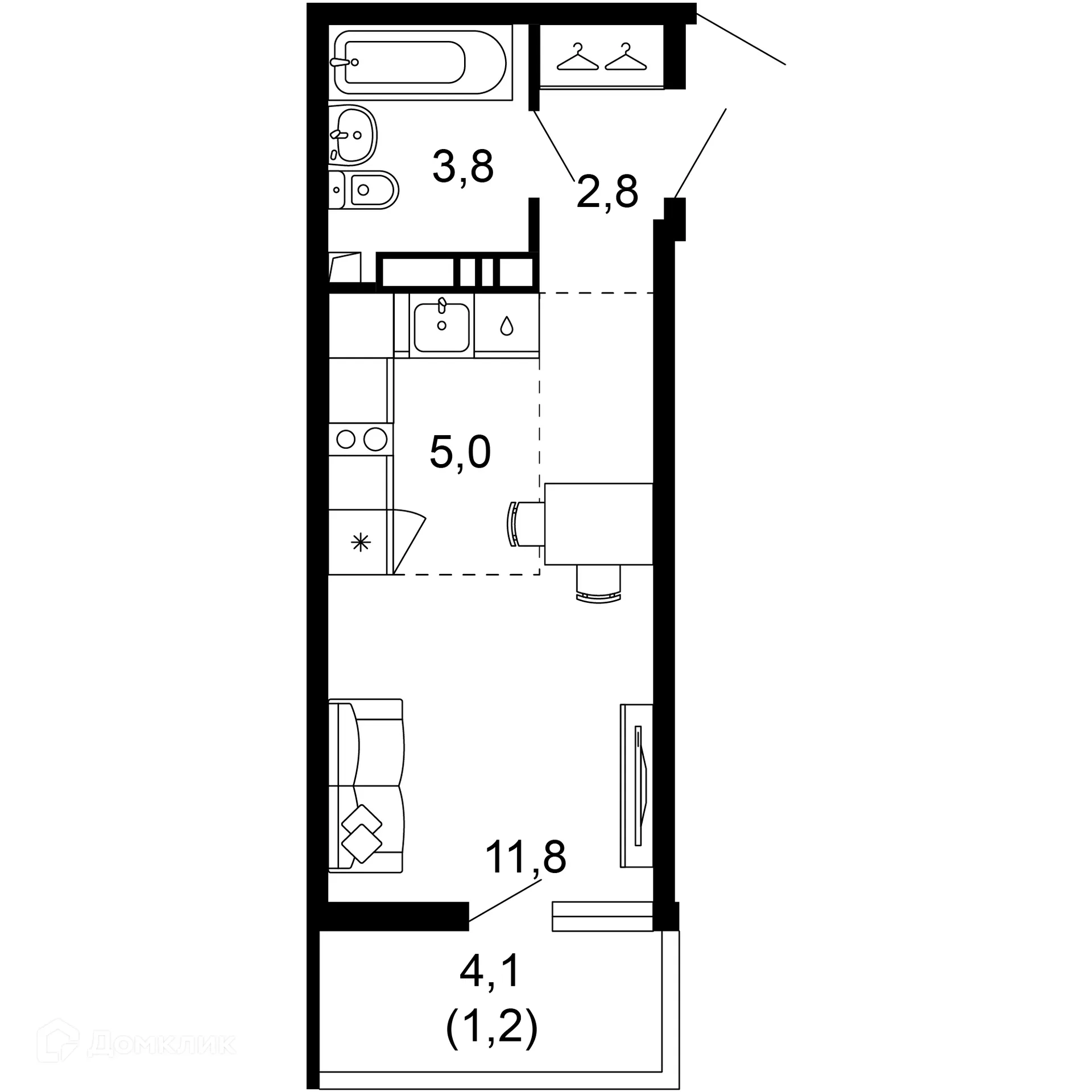Планировка 1-комнатной квартиры 24.6 м² в ЖК Лестория, г. Сочи — фото 1