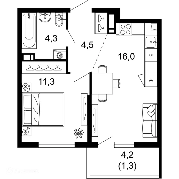 Планировка 1 комн. в ЖК Лестория