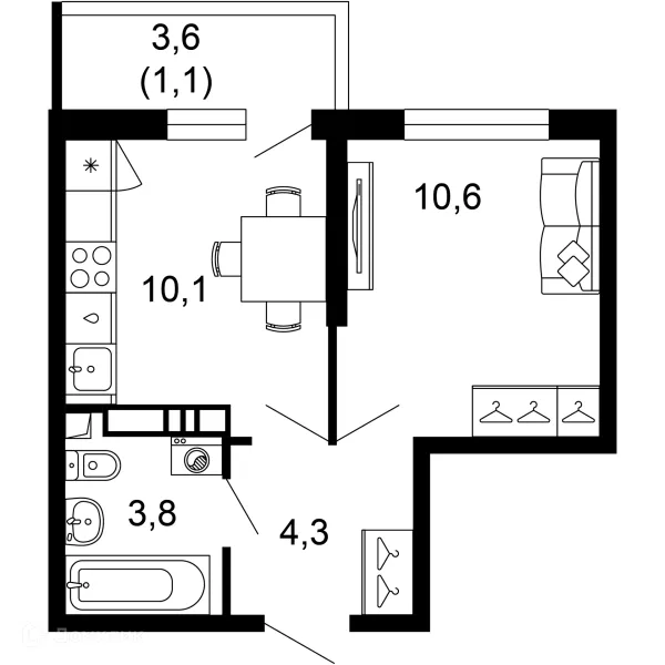 Планировка 1 комн. в ЖК Лестория