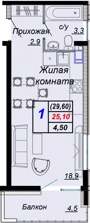 Планировка Студия в ЖК "Чайные холмы"
