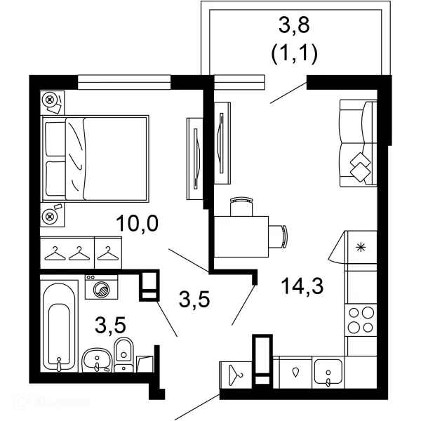 Планировка 1 комн. в ЖК Лестория
