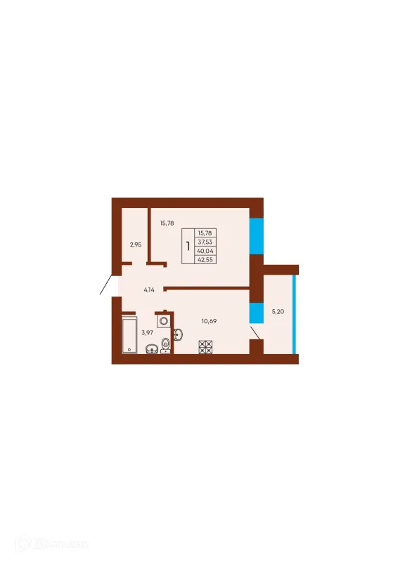 Планировка 1 комн. в ЖК Флэт168