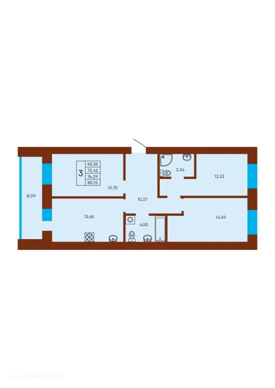 Планировка 3 комн. в ЖК Флэт168