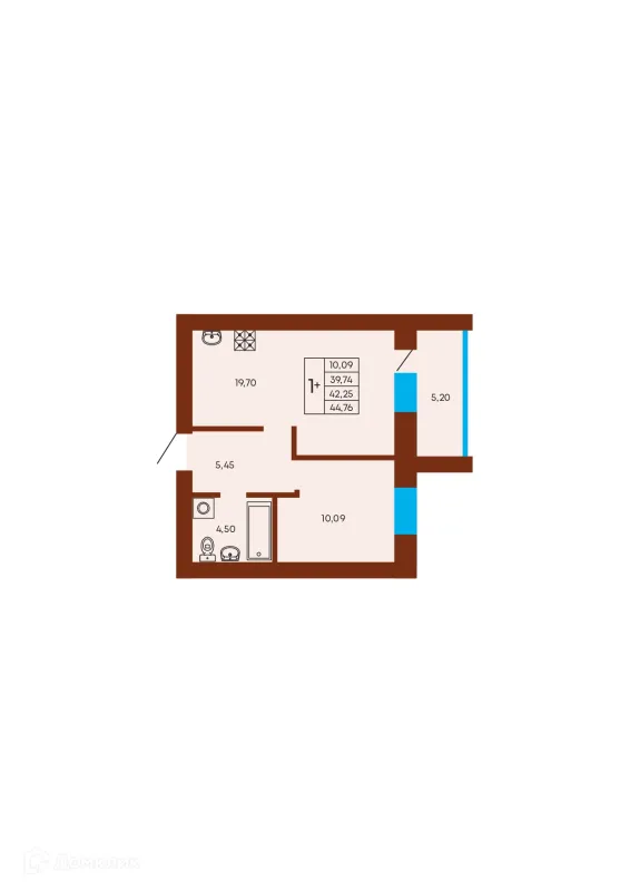 Планировка 1 комн. в ЖК Флэт168