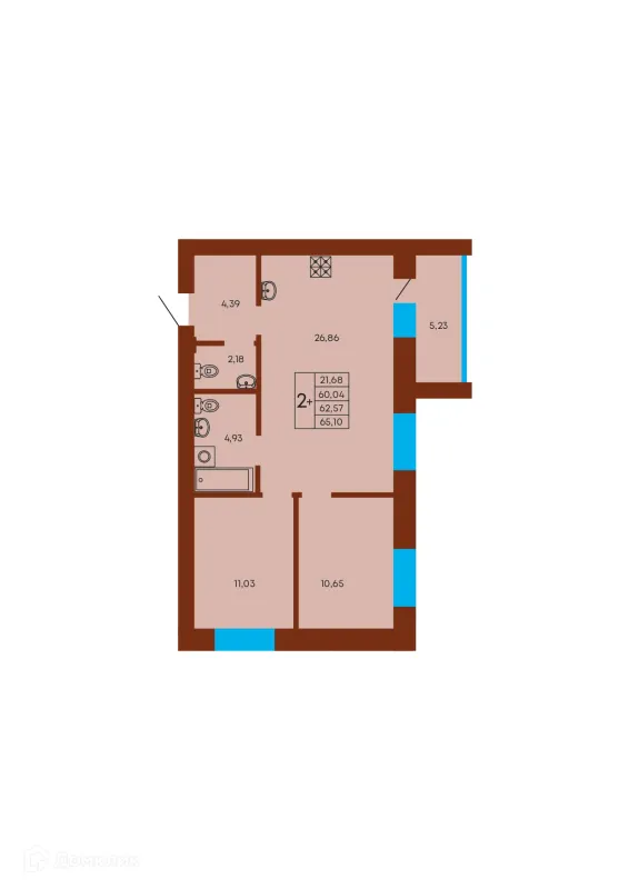 Планировка 2 комн. в ЖК Флэт168