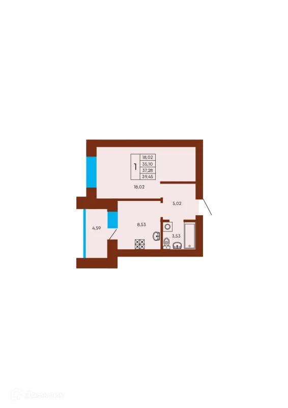 Планировка 1 комн. в ЖК Флэт168