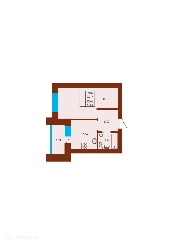 Планировка 1 комн. в ЖК Флэт168