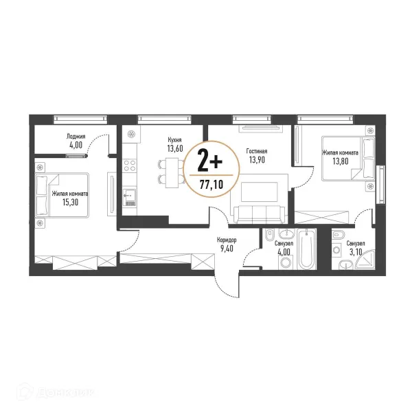 Планировка 3 комн. в ЖК Браво