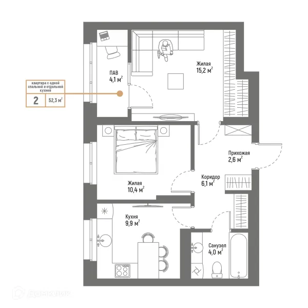Планировка 2 комн. в ЖК Браво