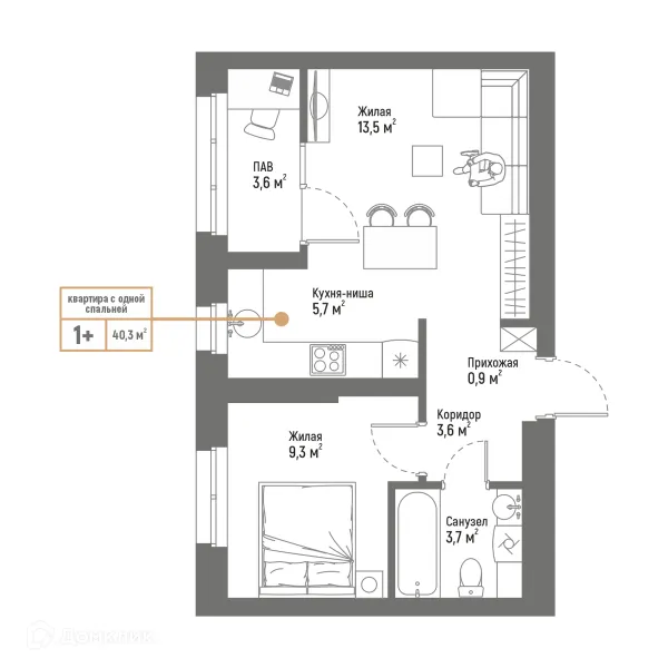 Планировка 2 комн. в ЖК Браво