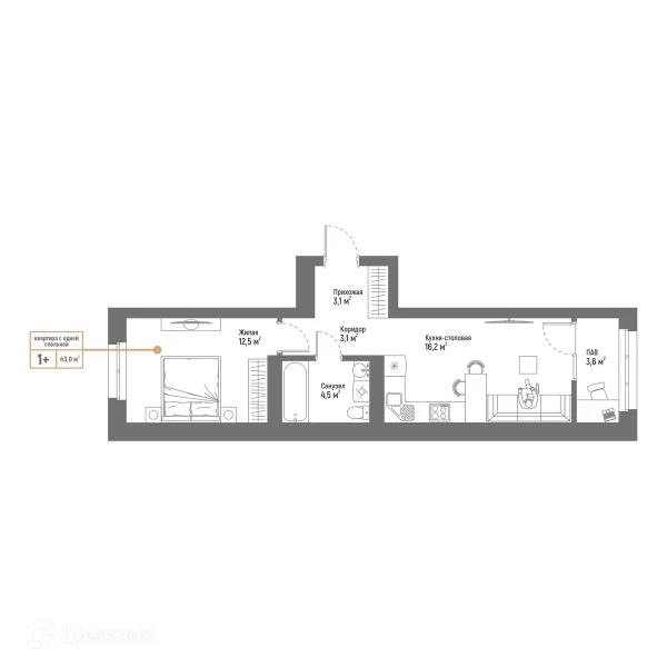Планировка 2 комн. в ЖК Браво