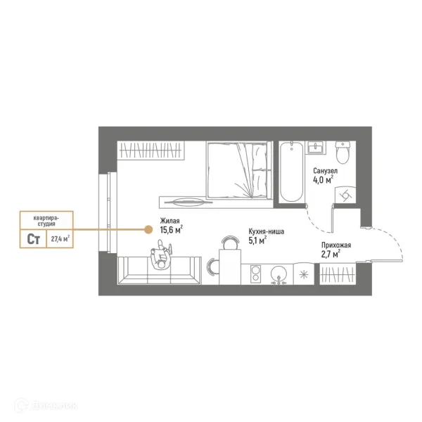 Планировка Студия в ЖК Браво