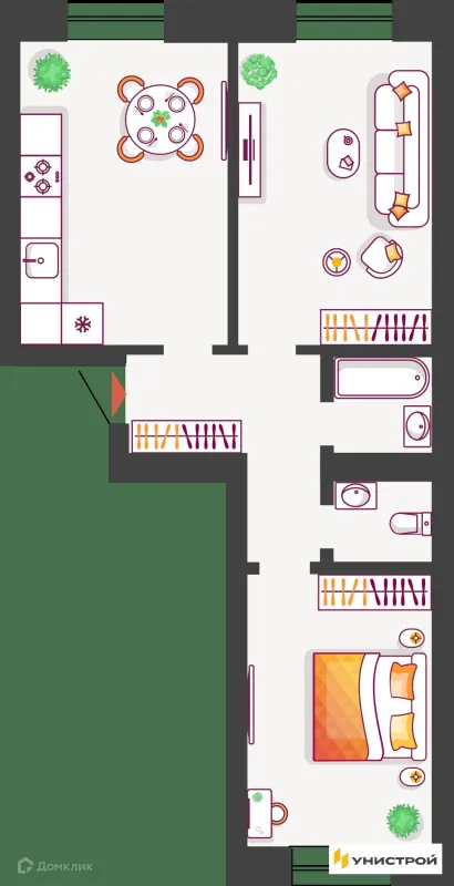 Планировка 2 комн. в ЖК Южный бульвар