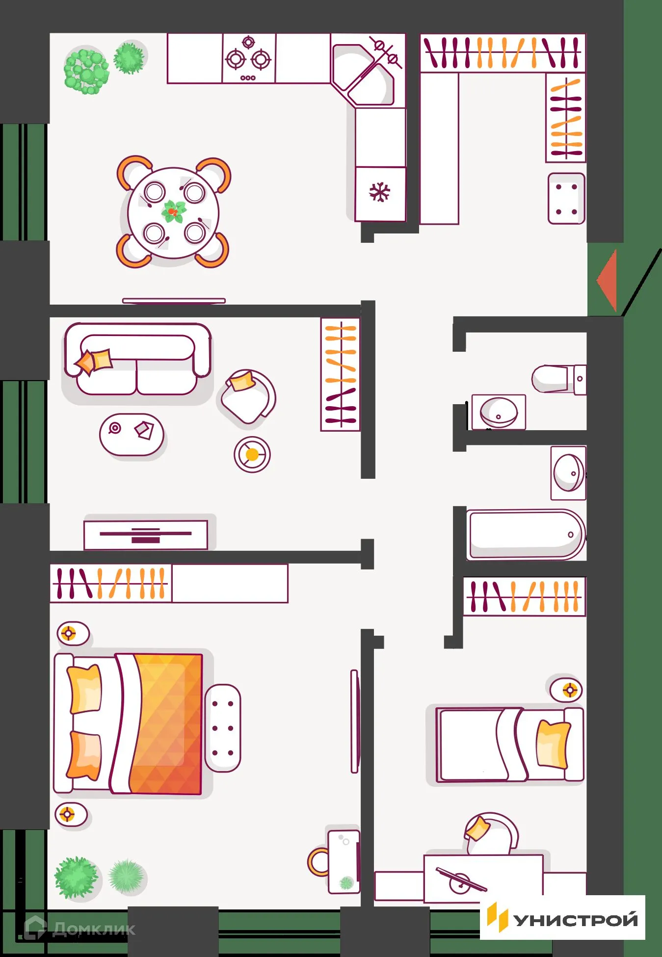 Планировка 3-комнатной квартиры 84.4 м² в ЖК Южный бульвар, г. Тольятти — фото 1