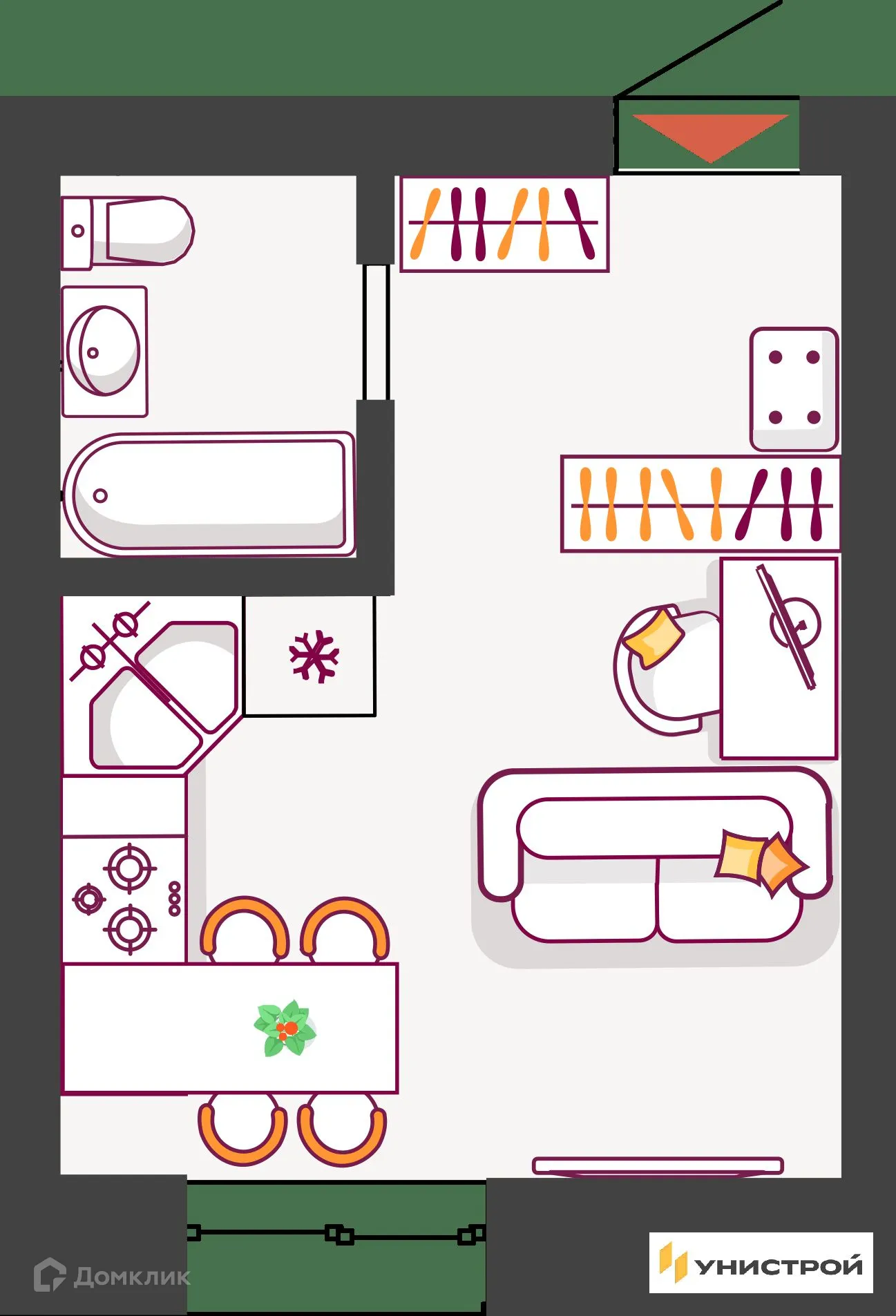 Планировка студии квартиры 24.02 м² в ЖК Южный бульвар, г. Тольятти — фото 1
