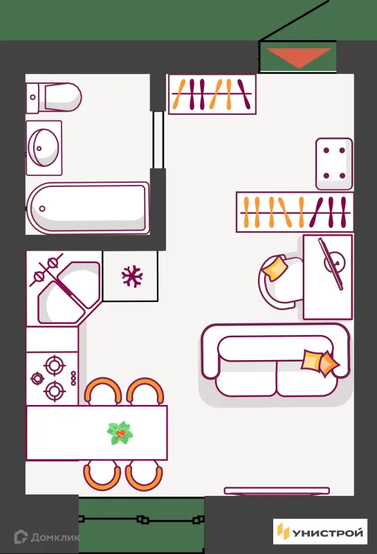 Планировка Студия в ЖК Южный бульвар