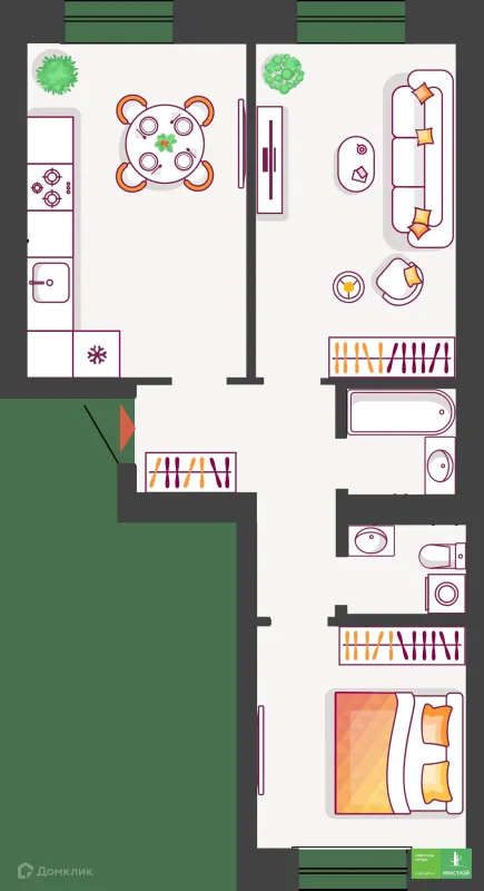 Планировка 2 комн. в ЖК Южный бульвар