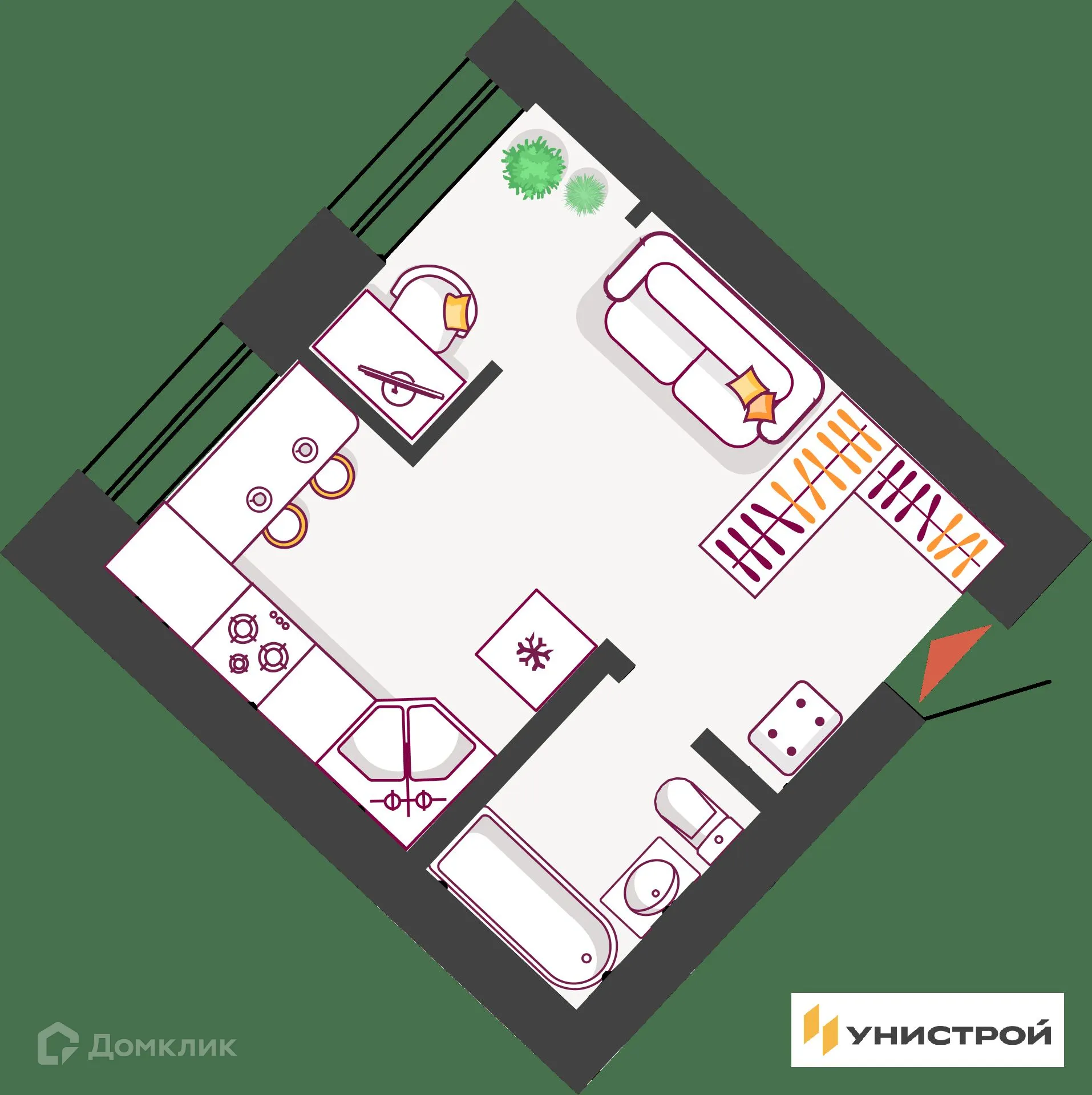 Планировка студии квартиры 26.42 м² в ЖК Южный бульвар, г. Тольятти — фото 1