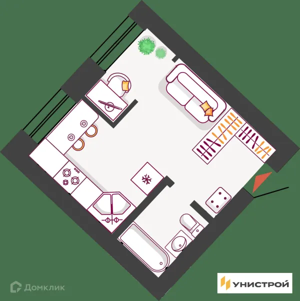 Планировка Студия в ЖК Южный бульвар