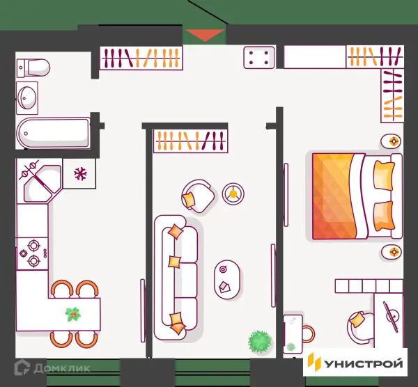 Планировка 2 комн. в ЖК Южный бульвар
