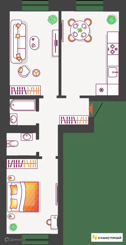 Планировка 2 комн. в ЖК Южный бульвар