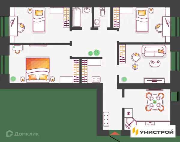 Планировка 4 комн. в ЖК Южный бульвар