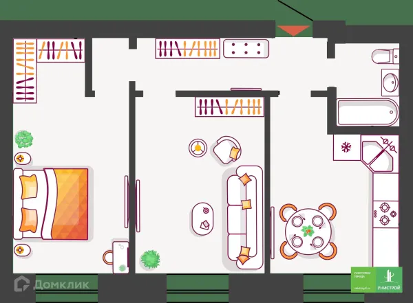 Планировка 2 комн. в ЖК Южный бульвар