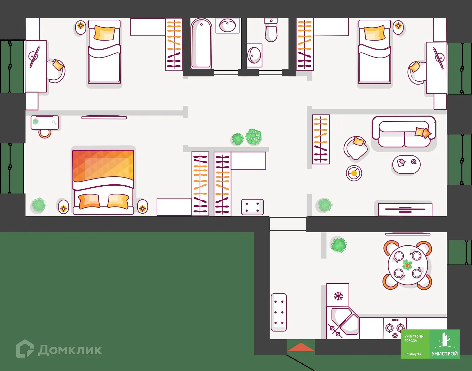 Планировка студии квартиры 101.55 м² в ЖК Южный бульвар, г. Тольятти — фото 1