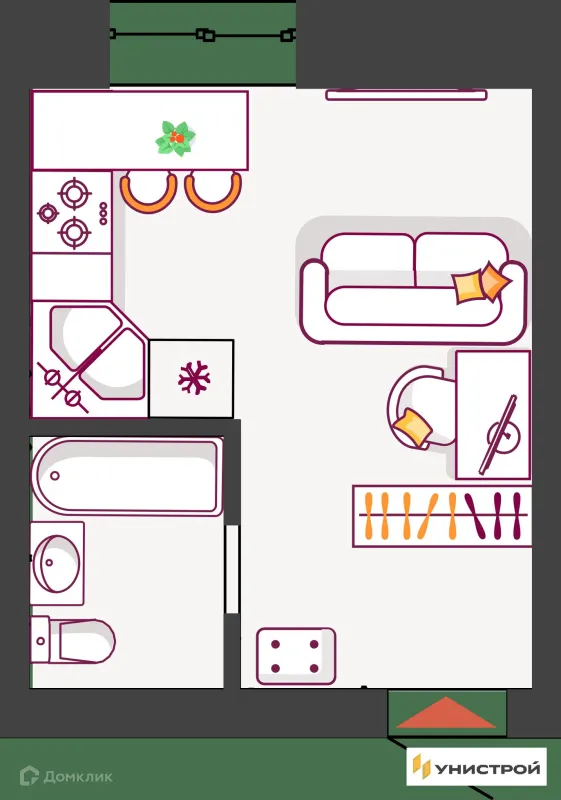 Планировка Студия в ЖК Южный бульвар