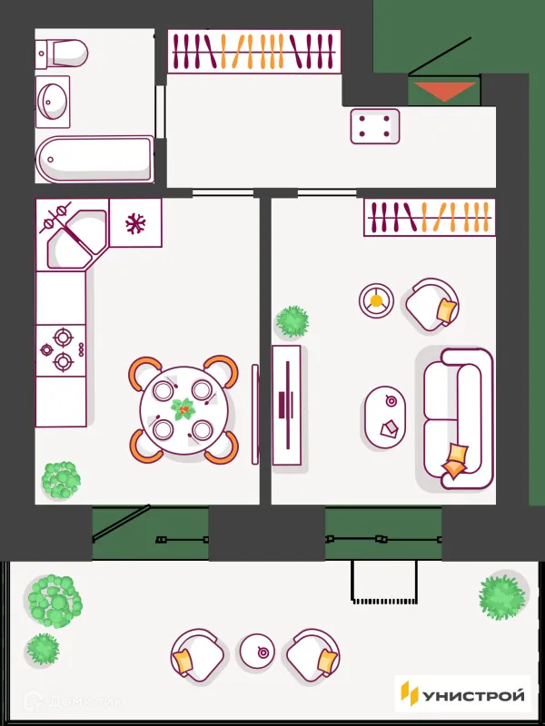 Планировка 1 комн. в ЖК Южный бульвар