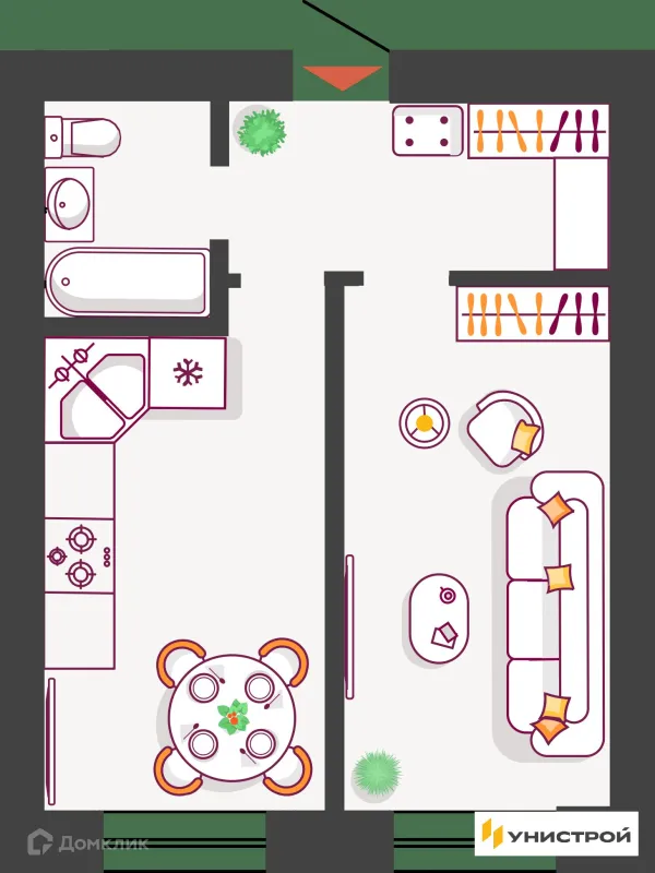 Планировка 1 комн. в ЖК Южный бульвар