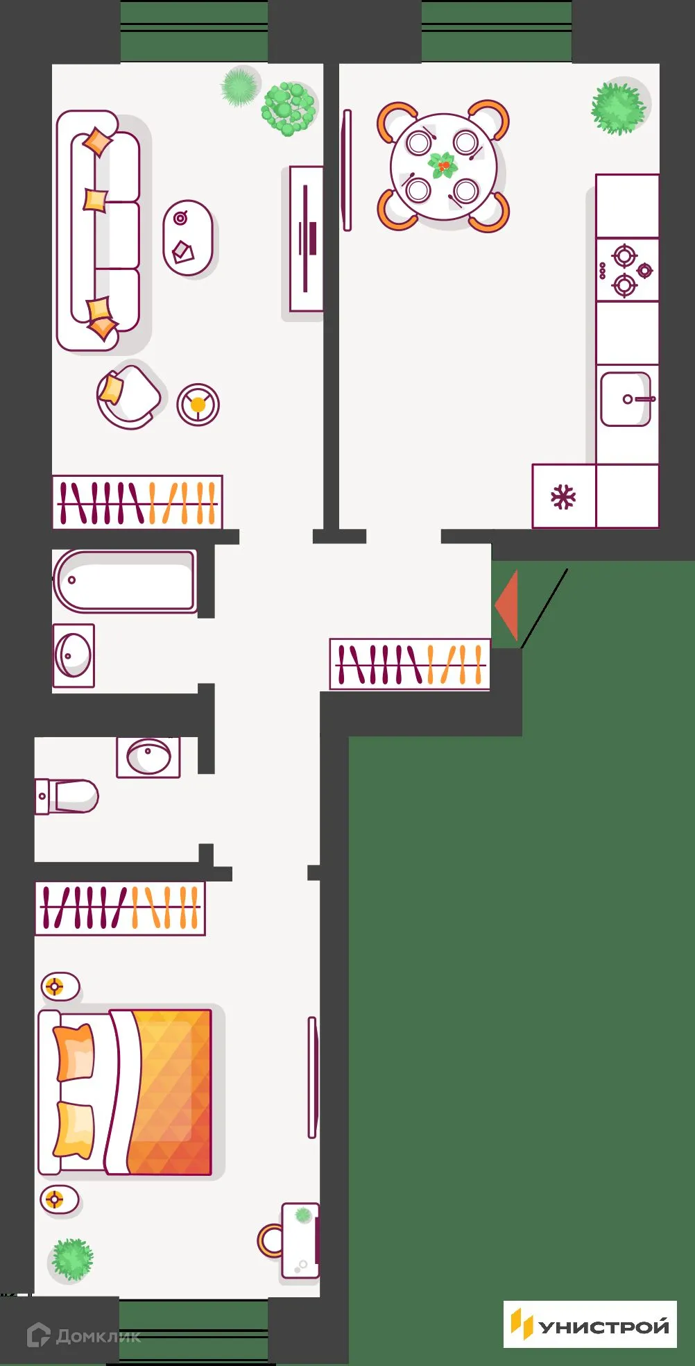 Планировка 2-комнатной квартиры 61.37 м² в ЖК Южный бульвар, г. Тольятти — фото 1