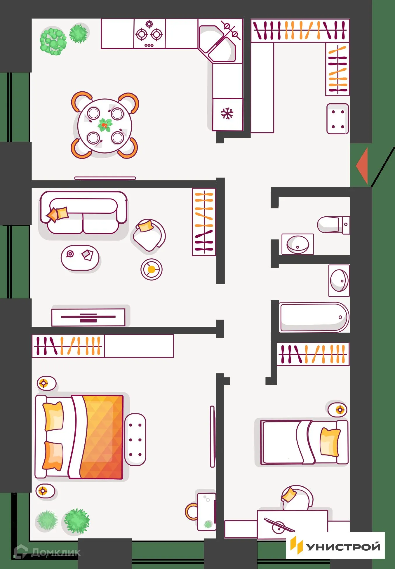 Планировка 3-комнатной квартиры 84.79 м² в ЖК Южный бульвар, г. Тольятти — фото 1