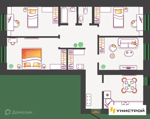 Планировка 4 комн. в ЖК Южный бульвар