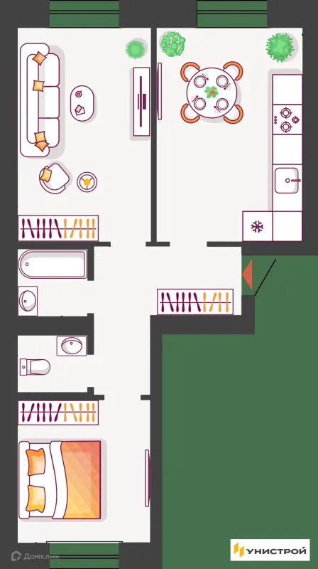 Планировка 2 комн. в ЖК Южный бульвар