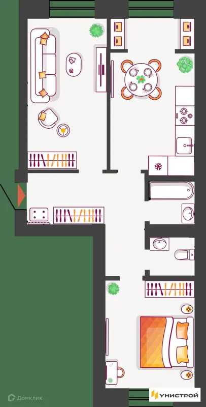 Планировка 2 комн. в ЖК Южный бульвар