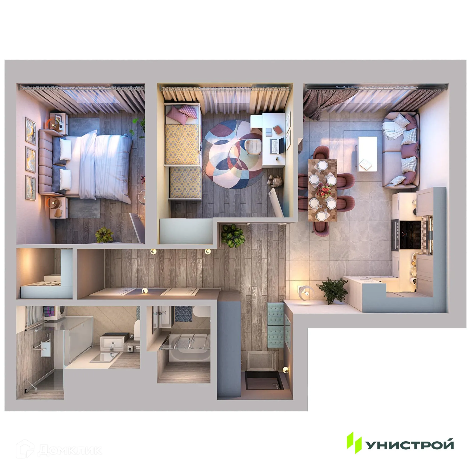 Планировка 2-комнатной квартиры 70.35 м² в ЖК Уникум на Коммунистической, г. Уфа — фото 1