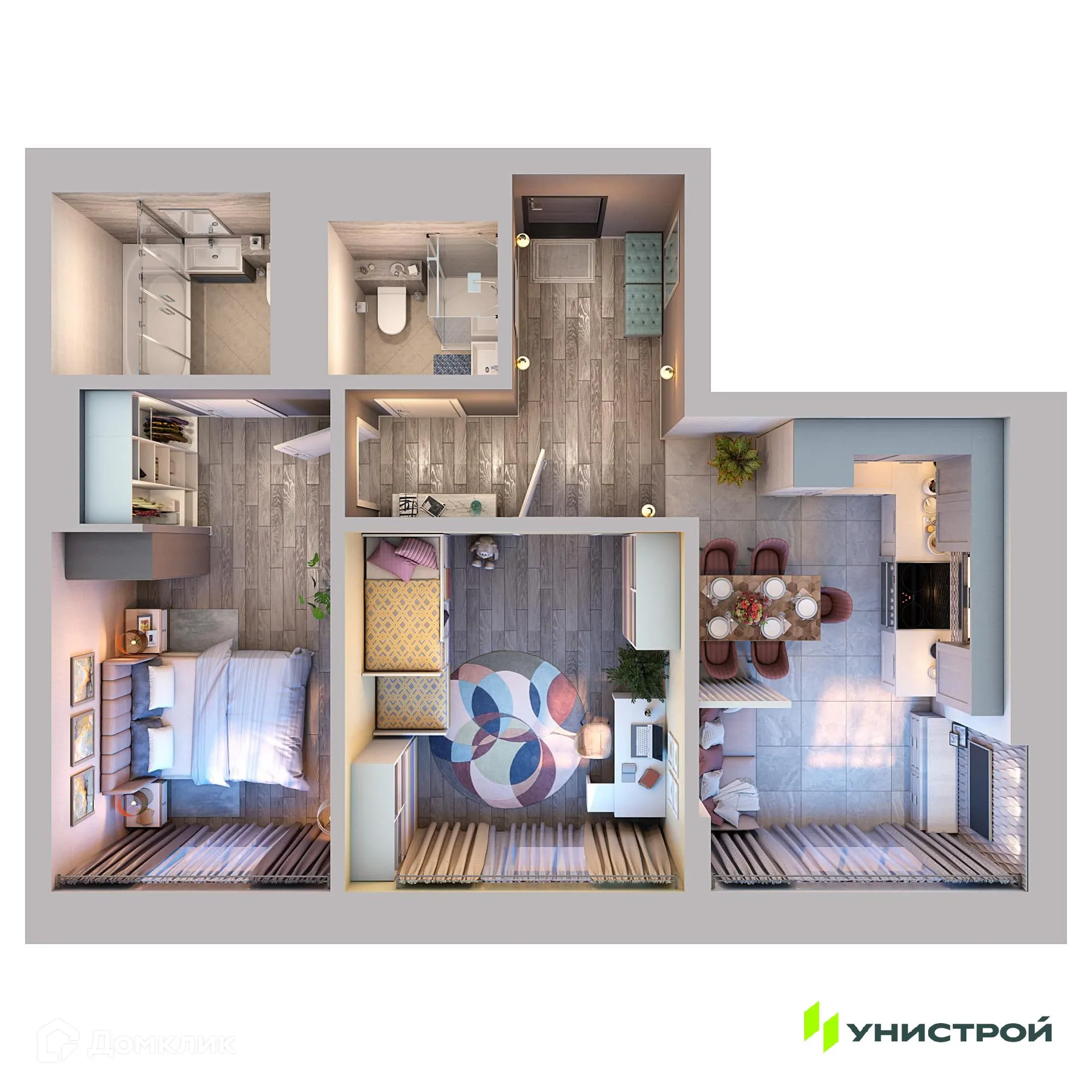 Планировка 2-комнатной квартиры 68.69 м² в ЖК Уникум на Коммунистической, г. Уфа — фото 1