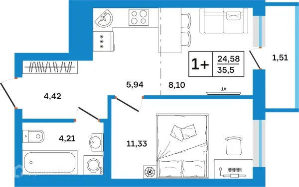 Планировка 1 комн. в ЖК Некрасовский