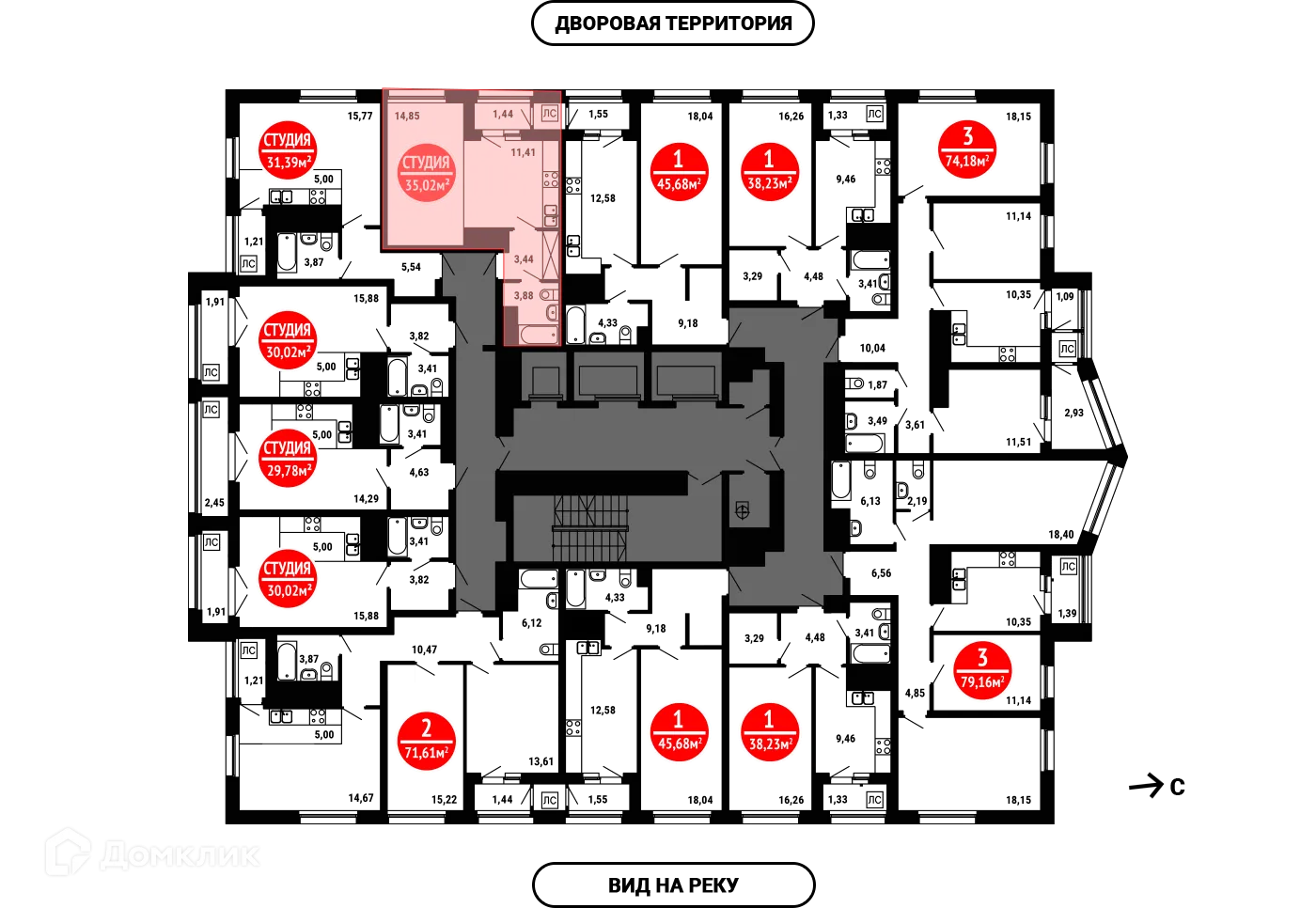 Планировка 1-комнатной квартиры 35.02 м² в ЖК 8 МАРТА, г. Уфа — фото 2
