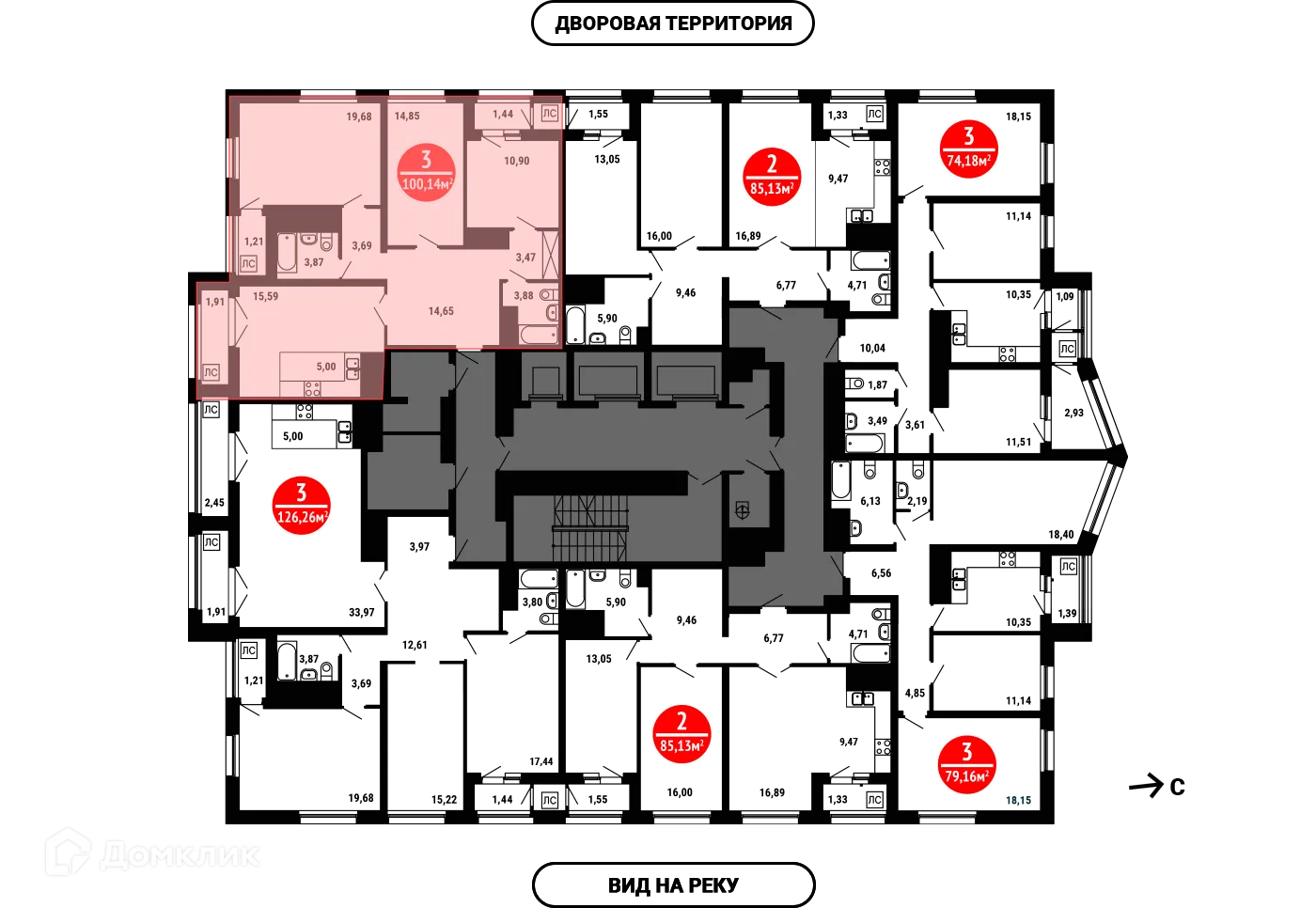 Планировка 3-комнатной квартиры 100.4 м² в ЖК 8 МАРТА, г. Уфа — фото 2