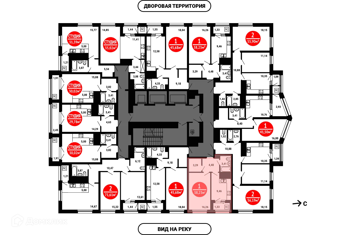 Планировка 1-комнатной квартиры 38.23 м² в ЖК 8 МАРТА, г. Уфа — фото 2