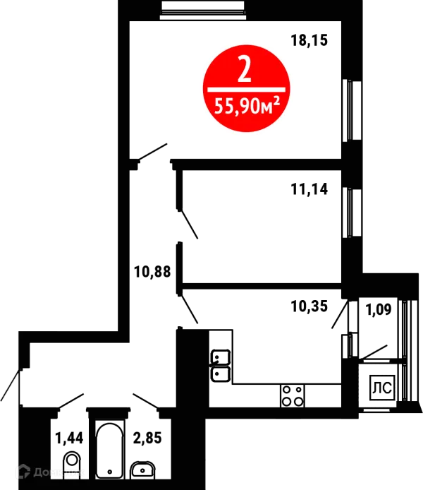 Планировка 2 комн. в ЖК 8 МАРТА