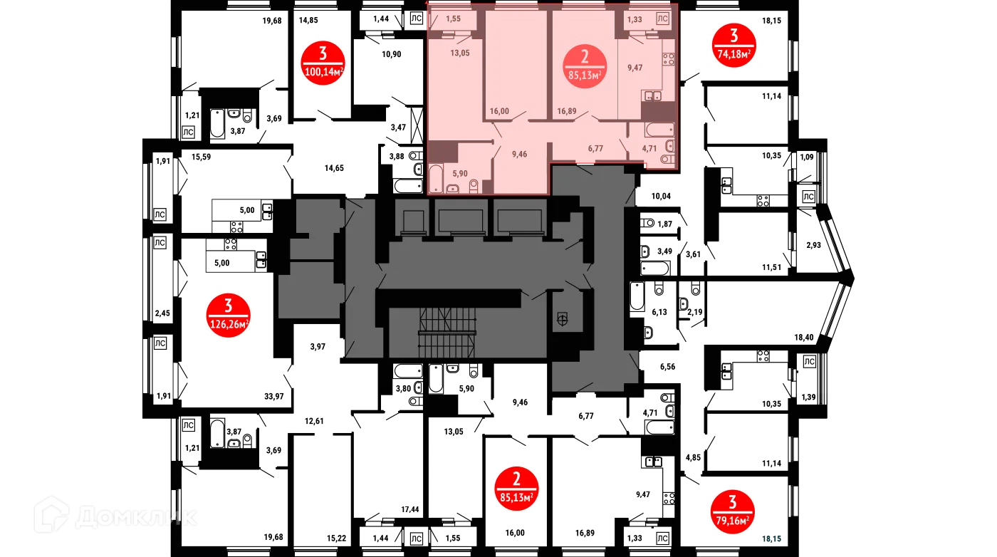 Планировка 2-комнатной квартиры 85.13 м² в ЖК 8 МАРТА, г. Уфа — фото 2