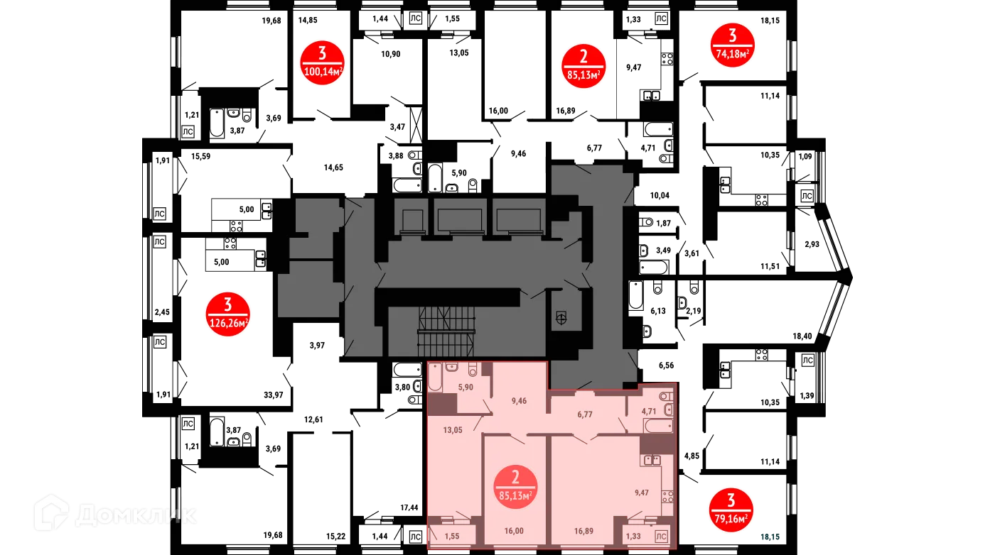 Планировка 2-комнатной квартиры 85.2 м² в ЖК 8 МАРТА, г. Уфа — фото 2