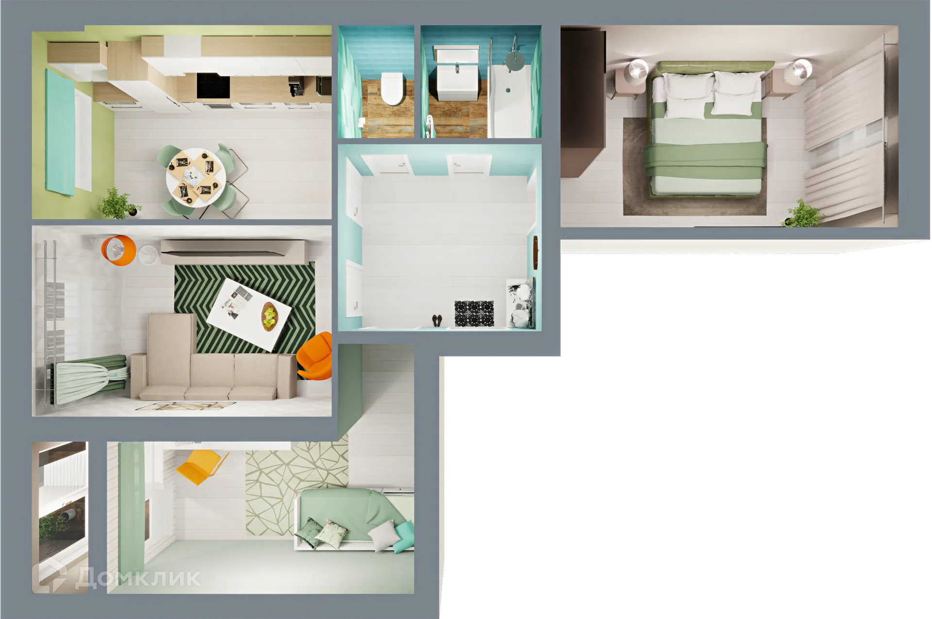 Планировка 3-комнатной квартиры 71.15 м² в ЖК Город Природы, г. Уфа — фото 2