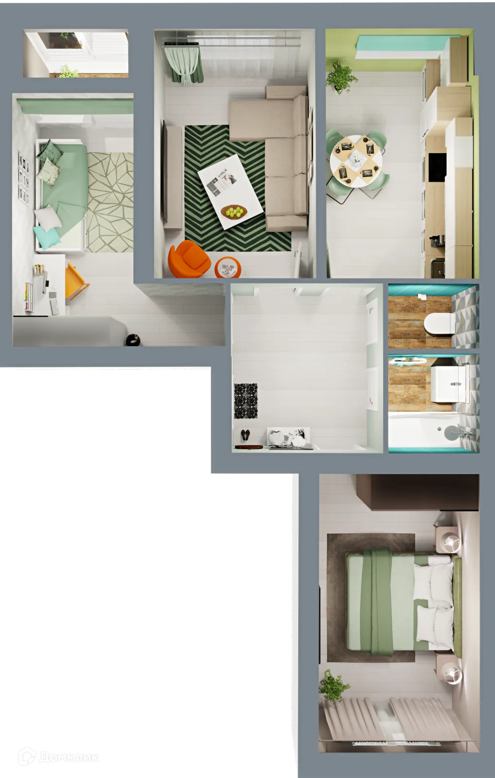 Планировка 3-комнатной квартиры 71.5 м² в ЖК Город Природы, г. Уфа — фото 2