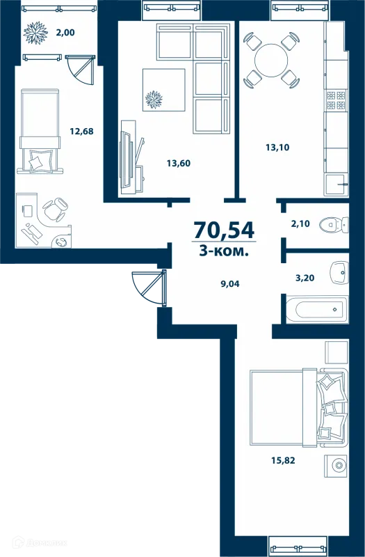 Планировка 3 комн. в ЖК Город Природы
